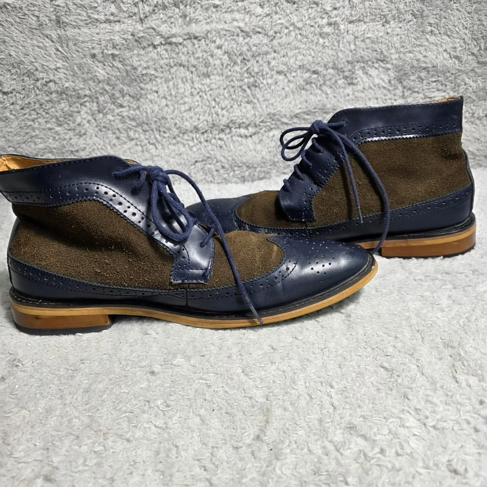 La Milano Italian Two tone Wingtip Brogue Chukka Boots Navy Suede Leather Men 12